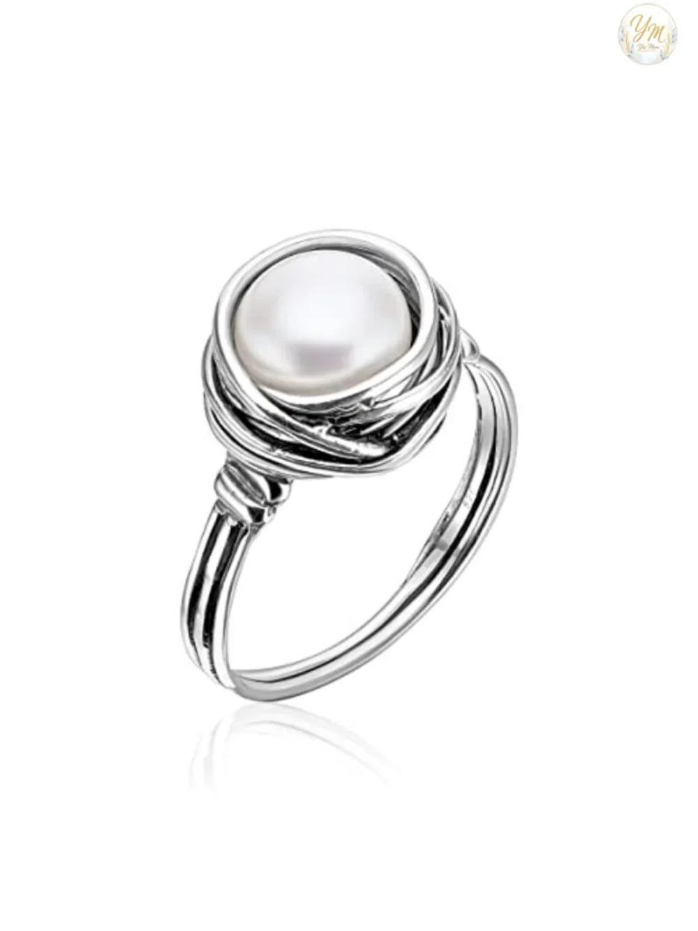 925 Sterling Silver Freshwater Pearl Wire Wrap Vintage Statement Ring